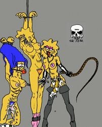 3girls ball_gag bondage bound female female_only femdom gag gagged high_heel_boots high_heels human incest lisa_simpson maggie_simpson marge_simpson multiple_females multiple_girls multiple_subs nipples tagme the_fear the_simpsons yellow_body yuri