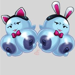 2girls big_breasts boo_(mario) bowtie breasts bunny_ears connthicc female female_only fox_ears ghost ghost_girl giant_breasts gigantic_breasts huge_breasts lahla_(mario) large_breasts mario_(series) peeka_(mario)