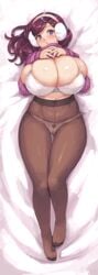 1girls beryl_(junkpuyo) blush bra breasts cameltoe cleavage dakimakura earmuffs feet female female_only huge_breasts junkpuyo panties pantyhose skindentation solo sweater tight_clothing toes