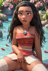 1girls ai_generated artist_name bare_shoulders black_hair breasts brown_eyes dark-skinned_female dark_skin disney disney_princess female_human female_masturbation fingering flower forehead hi_res jewelry long_hair masturbation moana moana_2 moana_waialiki necklace no_panties open_mouth outdoors petals pussy r34arts rock sitting skirt solo spread_legs strapless thighhighs tongue tongue_out tube_top uncensored water white_thighhighs