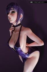 1girls big_breasts breasts chainsaw_man choker cleavage female female_only purple_hair rebertyspice reze_(chainsaw_man) sideboob solo