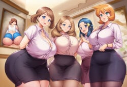 1boy 4girls ai_generated ass assjob big_ass big_breasts big_butt breasts buttjob censored_penis covered_assjob covered_buttjob cum cum_on_ass dawn_(pokemon) female grinding_on_ass grinding_on_penis grinding_penis_on_ass hotdogging huge_ass male may_(pokemon) misty_(pokemon) museum nintendo no_penetration penis picture pokemon serena_(pokemon)