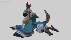 16:9 3d 3d_(artwork) ass avian bird blender breath_of_the_wild cel_shading digital_media_(artwork) erimad humanoid_penis kass_(zelda) male male_only nintendo parrot penis presenting presenting_hindquarters rito simple_background the_legend_of_zelda video_games