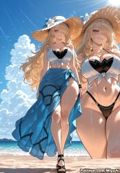 2girls ai_assisted ai_generated beach bikini blonde_hair blue_sky breasts cleavage cloud curvaceous curvy curvy_female curvy_figure cynthia_(pokemon) day female front-tie_top full_body hair_over_one_eye hat highleg_bikini large_breasts long_hair looking_at_viewer miyuai mole multiple_girls navel ocean outdoors pokemon sand sandals sarong see-through sky smile stomach straw_hat sun_hat swimsuit thick thick_ass thick_butt thick_hips thick_legs thick_thighs thighs tied_shirt voluptuous voluptuous_female water white_bikini wide_hips wide_thighs