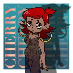 belly_button black_dress chibi chibi_style clothed clothing curvy curvy_female curvy_figure droopy_eyes freckles human no_bra no_panties oc original_artwork original_character pink_eyes pout pouting pouty_lips pregnancy pregnant pregnant_belly pregnant_female puffy_nipples red_hair see-through see-through_clothing see-through_dress short_hair