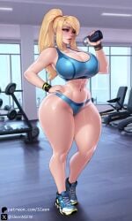 1girls ai_generated big_breasts breasts busty cleavage clothed clothed_female clothing curvy female female_only gym hourglass_figure huge_breasts mature_female metroid revealing_clothes samus_aran self_upload sleen solo solo_female sports_bra sports_panties thick_thighs voluptuous voluptuous_female wide_hips zero_suit_samus