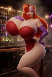 ai_generated animated ass caressing_breasts dress gif gigantic_breasts gloves jessica_rabbit no_bra thighs