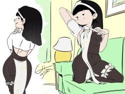 1girls 2020s 2024 2d 2d_(artwork) black_hair color-it-in color-it-in_(cii) earrings family_circus female female_only nun png short_hair solo tagme thelma_keane