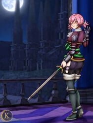1girl 1girls armor armored armored_female armored_gloves ass back back_view bandai_namco boots booty breasts butt chronicles_of_the_sword dat_ass deviantart fighting_game green_eyes hentai-foundry hentai_foundry kyunamaori looking_at_viewer looking_back luna_(soul_calibur) moon namco namco_bandai pigtails pink_hair project_soul short_hair sideboob smile smiling soul_calibur soul_calibur_iii standing standing_up sword video_game_character video_game_franchise video_games young