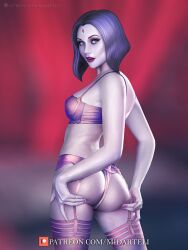 1girls ass big_ass dc_comics female female_only garter_belt garter_straps lingerie midarteli presenting_hindquarters raven_(dc) solo teen_titans
