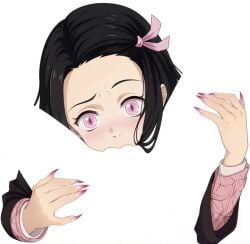 cunnilingus dark_hair demon demon_girl demon_slayer eye_contact holding_legs kamado_nezuko long_nails pink_eyes pov pussy pussy_eating sharp_nails yuri
