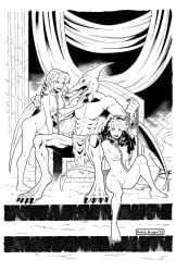 1boy 2girls big_breasts bondage breasts captured captured_heroine chain chain_leash collar female femsub jean_grey male maledom marvel nipples nude pussy rogue_(x-men) sauron_(marvel) tagme_(artist) throne traditional_media_(artwork) x-men