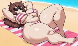 ai_generated bare_feet bare_foot barefeet barefoot beach beach_background beach_towel belly_button big_breasts big_thighs big_tits big_titties bikini bikini_bottom bikini_top bottom_heavy bottom_heavy_female breasts brown_hair curvaceous curvy curvy_female curvy_figure fat_thighs female female_focus female_human female_only full_body hands_behind_head hips hips_wider_than_shoulders huge_thighs human human_female human_focus human_only knee_up large_breasts large_thighs large_tits large_titties light-skinned_female light_skin long_hair lying_on_back navel ocean sea seaside sexy sexy_body sexy_female shannon_gurr shgurr shore shoreline slim_waist solo solo_female solo_focus solo_human striped_bikini striped_bikini_bottom striped_bikini_top sunglasses tagme thick_thighs thighs tits titties waist water wide_hips youtube youtube_avatar youtuber youtuber_girl