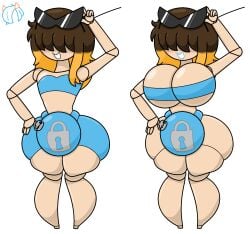 ass bikini breasts bulge disney doll doll_joints dollification female huge_ass huge_breasts implied_transformation knick_knack narrow_waist permanent_smile pixar sunglasses sunnification thick_thighs transformation wide_hips
