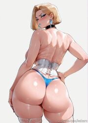 1girls ai_generated ass back backboob bare_shoulders blonde_hair blue_eyes blue_lips blue_nails blue_panties blush breasts choker corset earrings emma_frost_(marvel_rivals) eyeshadow fishnets from_behind hand_on_hip huge_ass jewelry large_breasts lipstick looking_at_viewer looking_back makeup marvel_rivals nail_polish panties sakaro short_hair simple_background skindentation solo thick_thighs thighhighs thighs thong underwear white_background white_thighhighs