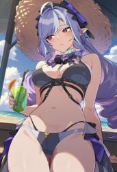 1girls 2026 ai_generated alternate_costume beach beach_background belly_button big_ass big_butt big_thighs bikini black_bikini blushing day daytime exposed_breasts exposed_legs exposed_midriff exposed_shoulders female female_focus female_only holding_object hoyoverse long_ears long_hair looking_away lunealter mature_female medium_breasts midriff mihoyo more_at_source multicolored_eyes multicolored_hair orange_eyes pale-skinned_female partially_clothed patreon purple_hair purple_nails sfw standing straw_hat sweat thick_ass thick_butt thick_hips thick_legs thick_thighs vivian_banshee zenless_zone_zero