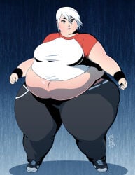1girls another_code ashley_mizuki_robbins bannagalactic belly_overhang bracelets cing fat fat_face fat_fetish gigantic_belly gigantic_thighs huge_breasts muffin_top navel nintendo obese seriojainc short_hair sneakers solo solo_female t-shirt thick_thighs weight_gain white_hair