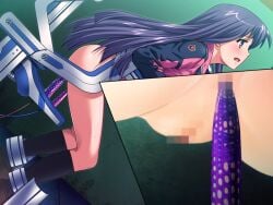 1girl :o altered_pink anal anal_object_insertion ass bdsm black_hair black_socks blue_eyes blue_hair blush bondage bottomless bound bound_legs censored close-up dildo double_penetration dutch_angle forced_orgasm from_side game_asset honjou_shiori indoors jacket kneehighs large_insertion long_hair long_sleeves machine mosaic_censoring multiple_views no_panties non-web_source object_insertion official_art open_clothes open_mouth orgasm profile purple_hair pussy raised_eyebrows restrained self-datamine sex_machine sex_toy socks solo spread_legs standing stationary_restraints straight_hair sumeragi_yuusuke sweat tears vaginal vaginal_object_insertion variant_set visual_novel_cg wide_spread_legs