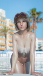 1girls 3d breasts brown_hair female female_only glossyheat life_is_strange max_caulfield nipples nipples_visible_through_clothing pool solo sunglasses swimsuit translucent_clothing