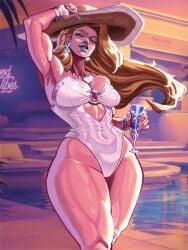 1girls blonde_hair blue_eyes breasts emma_frost emma_frost_(marvel_rivals) emma_frost_(white_wave_queen) female female_only furgotmyname light-skinned_female light_skin marvel marvel_comics marvel_rivals solo swimsuit thick_thighs thighs wide_hips x-men