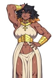 alternative_costume aniwars dark-skinned_female egyptian_clothes exposed_legs exposed_midriff hellhound_(aniwars) looking_at_viewer ponaners scars tattoo tomboy