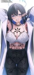 1girl ai_generated anime_style ass_focus bbc bbc_addict bitch_tattoo black_bikini black_hair blacked blacked_queen blacked_wrld blue_eyes blush body_writing breeding breeding_cow curvy dark-skinned_male dramatic_lighting erect_nipples explicit exposed_breasts glasses heavy_makeup highres huge_ass huge_breasts indoors interracial lab_coat large_breasts light-skinned_female long_hair micro_bikini mind_break nipples puffy_nipples queen_of_spades solo_focus spade_tattoo submissive_female tattooed_female text thick_bbc thick_thighs voluptuous white_coat wide_hips