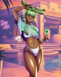 1girls dark-skinned_female emerald_sustrai grand_theft_auto grand_theft_auto_vi green_hair red_eyes rwby