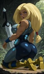 armor asgardian big_breasts big_butt blonde focus_on_ass focus_on_breasts goddess kneeling long_hair looking_at_you marvel marvel_comics next_avengers norse norse_mythology open_mouth thick_thighs