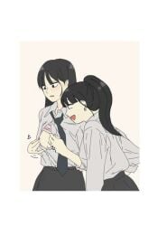 2girls blush clothed_female female female_focus love_revolution nervous nipples presenting_breasts showing_breasts shy small_breasts wang_jarim