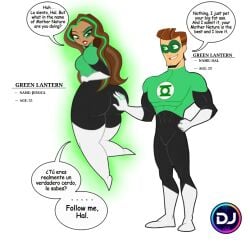 1boy 1girls background big_ass chica couple dc dc_comics dc_super_hero_boys dc_super_hero_girls dialogue djpaint96-ii green_lantern hal_jordan hal_jordan_(shg) huge_ass jessica_cruz jessica_cruz_(shg) latina spanish_dialogue touching_ass