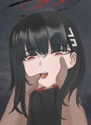 1boy 1girl black_hair blood breasts death decapitation gore guro long_hair nude red_eyes