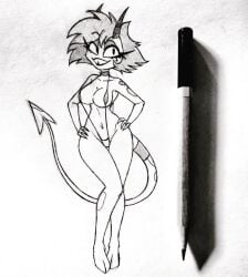 demon demon_girl demon_horns demon_tail hellaverse helluva_boss imp kolossusdraw millie_(helluva_boss) nipples pussy red_skin vivienne_medrano vivziepop