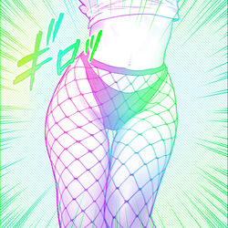 close-up fei_teng fishnet_pantyhose highres limited_palette navel panties photo_reference rainbow_coloring tagme traced