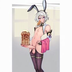 1boy ai_generated big_penis bunny_boy fate/grand_order fate_(series) femboy gao_changgong_(fate) male male_only man otoko_no_ko otokonoko rcos solo solo_focus solo_male twink waiter yaoi