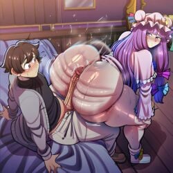 1boy 1girls ai_generated ass bed bedroom bubble_ass bubble_butt cloud115599 cock curvaceous curvaceous_body curvaceous_female curvaceous_figure curves curvy curvy_body curvy_female curvy_figure curvy_hips female huge_ass huge_cock huge_penis indoors looking_back male male/female novelai patchouli_knowledge penis penis_on_ass sitting_on_bed smile smiling thick thick_ass thick_butt thick_hips thick_thighs touhou twerk twerking twerking_on_dick wide_hips wide_thighs