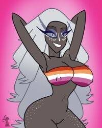 1girl 1girls 2026 amazon_prime angel angel_girl armpits arms_behind_head arms_up art_trade ass big_ass big_breasts blind_peacock_draws_(artist) body_paint bra bra_only cartoon covered_in_paint dimples eyelashes gray_eyes grey_eyes hazbin_hotel hazbin_hotel_(season_2) hellaverse lesbian lesbian_pride_bikini lesbian_pride_colors naked naked_female nipples pride_colors pride_month pussy pussy_lips pussy_peek sera_(hazbin_hotel) seraphim seraphim_angel smile smiling smiling_at_viewer tagme watermark white_hair