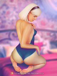 1girls alternate_version_at_source ass big_ass blonde_hair female female_only gwen_stacy hairband marvel midarteli solo spider-man_(series)