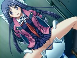 1girl altered_pink blue_eyes blue_hair blush censored dutch_angle game_asset honjou_shiori kneehighs long_hair military_uniform mosaic_censoring no_panties non-web_source official_art open_mouth pussy restrained school_uniform self-datamine sex_machine sitting skirt socks solo spread_legs stationary_restraints sumeragi_yuusuke sweat toilet_use variant_set visual_novel_cg