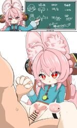 1boy 1girl absurdres ahoge animal_ear_fluff animal_ear_piercing animal_ears bar_censor belle_(zenless_zone_zero) bicornuate_uterus blue_shirt bottomless braid breasts censored chalkboard clothed_sex commentary_request cum fertilization furry furry_female furry_with_non-furry hair_ornament hetero highres holding_hands impregnation interlocked_fingers interspecies long_hair multiple_ovum open_mouth ovulation ovum penis pink_hair rabbit_ears rabbit_girl red_eyes sex sex_ed shirt simesaba_(xwdt4337) small_breasts sperm_cell sphere_hair_ornament thick_eyebrows twin_braids uterus vaginal x-ray zenless_zone_zero zhao_(zenless_zone_zero)
