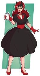 batman_(series) batwoman collar dc dc_comics dress earrings female_only femsub gloves happy_trance high_heels jewelry lipstick long_hair mask milk red_hair stepfordization super_hero western wrenzephyr2