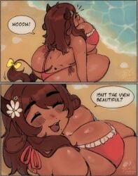 1foid big_breast chubby_girl cow_ears cow_girl rose_in_hair steak tanned_female thong thong_bikini tidorito