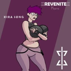 big_breasts gamer giant_ass glasses huge_breasts indie_(character) kira_song light-skinned_female light_skin purple_hair revenite short_hair solo thick thick_thighs tomboy