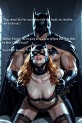 1boy1girl age_difference ai_generated barbara_gordon batgirl batgirl_(barbara_gordon) batman batman_(bruce_wayne) batman_(series) bruce_wayne cape dc_comics gloves half_naked male/female masked_female masked_male older_male superhero warner_brothers younger_female