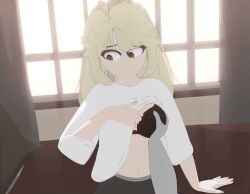 1ambiguous 1girls 2024 3d akrscoi animated anon blonde_female blonde_hair bra breasts brown_eyes clothed clothing female fondling fondling_breast forced_exposure grey_body hair lifting_bra looking_at_viewer nipples original original_character shirt shorter_than_30_seconds tagme touching_breast unwanted_exposure video