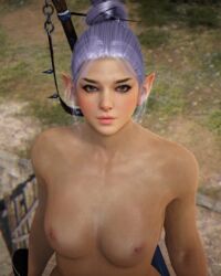 3d areolae athletic black_desert_online breasts curvy dark_knight elf extremely_large_filesize female fit high_resolution kara large_filesize model muscle nature nude original_character outdoors outside pointed_ears pose purple_hair small_breasts staring sword teenage tight very_high_resolution weapon young