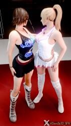 3d blonde_hair brown_hair busty dawdle3d emilie_de_rochefort female female_focus female_only hourglass_figure kazama_asuka long_hair pinup pinup_pose short_hair tagme tekken tekken_8 wide_hips