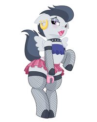 absurd_res bottomwear chastity_cage chastity_device clothed clothing crossdressing equid equine feral fishnet friendship_is_magic furry girly hi_res male mammal my_little_pony pterippus regolithart rumble_(mlp) skirt wings