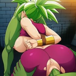 ai_generated arms_behind_back ass bondage breasts_out double_penetration dragon_ball forced forced_oral kefla male maledom mind_break orc restrained sex_slave spitroast trio