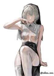 1girls 2d 2d_(artwork) 2d_artwork arm_support armpit armpit_crease armpit_peek armpits background black_skirt blank_background breasts breasts_apart character_request closed_eyes collarbone copyright_request digital digital_art digital_drawing digital_drawing_(artwork) digital_media digital_media_(artwork) drawing elbows female female_focus female_only fingers hair_between_eyes hairless_armpits inframammary_fold knees lean_figure legwear long_hair midriff monotone_background narrow_waist nun_hat nun_headdress nun_outfit nun_veil one_color_background plain_background portrait presenting_armpit raberu_ruru ribcage ribs shaved_armpits shoulders skinny skinny_female skinny_girl skinny_waist skirt slender_body slender_waist slim_female slim_waist small_boobs small_breasts small_tits small_waist solid_color_background solo stockings thigh_highs thighhighs thighs thin_female thin_waist tiny_breasts tiny_tits underboob upper_body white-haired_female white_background white_hair white_legwear white_stockings white_thigh_highs white_thighhighs wide_hips