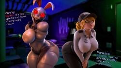 2girls 3d 3d_(artwork) ai_assisted ai_generated alternate_version_at_source alternate_version_available blurry_background breasts breasts_bigger_than_head clothed clothed_female clothing costume duo duo_female duo_focus female female_focus female_only five_nights_at_freddy's:_security_breach furry huge_ass huge_breasts imminent_sex large_ass large_breasts looking_at_viewer nipples nipples_visible_through_clothing pov pov_male vanessa_(fnaf) vanny_(fnaf)